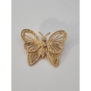 Vintage signed Roman gold tone rhinestone BUTTERFLY insect brooch pin